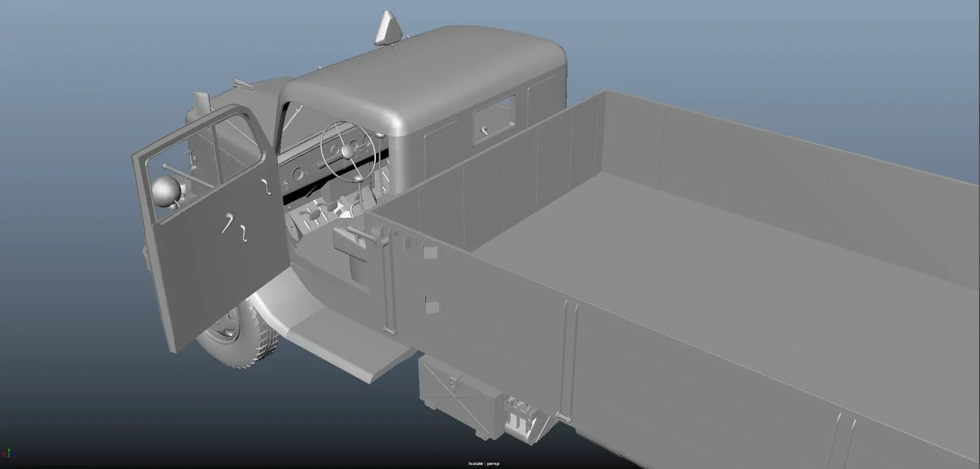 A look into the driver's compartment of the Opel Blitz